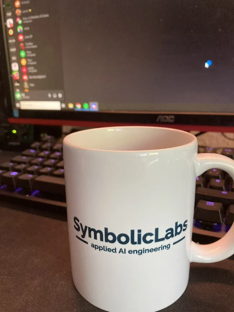 SymbolicLabs Tasse vor Monitor und Tastatur